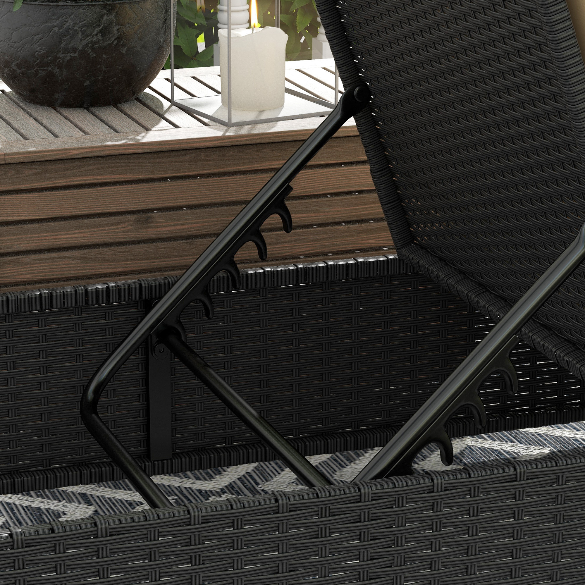 Tumbona de Ratán Reclinable Tumbona para Jardín con Respaldo Ajustable en 5 Niveles Mesita y Cojín Carga 120 kg para Patio Terraza Negro y Beige
