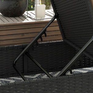 Tumbona de Ratán Reclinable Tumbona para Jardín con Respaldo Ajustable en 5 Niveles Mesita y Cojín Carga 120 kg para Patio Terraza Negro y Beige