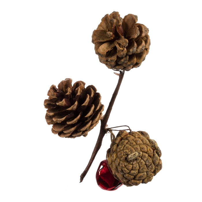 DAM Ramillete decorativo navideño, 3 piñas con cascabel. 11x6x16 Cm. Color: Marrón