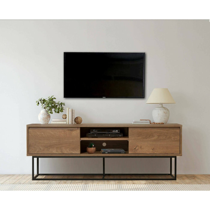 Mobile porta TV Dpicon, Credenza da soggiorno, Armadio basso per TV, Base parete attrezzata, 140x40h50 cm, Noce e Nero