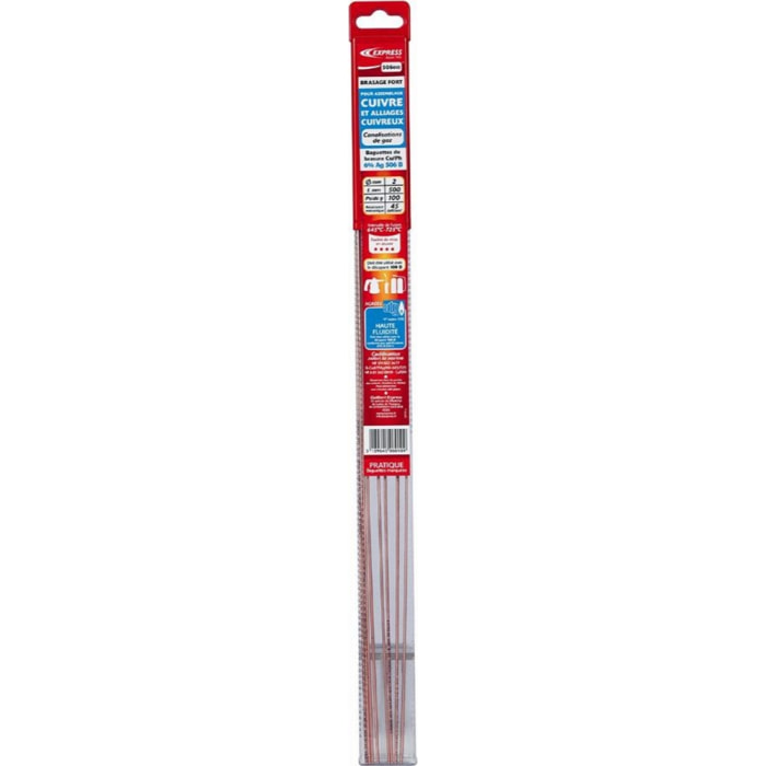 Baguette de brasure EXPRESS CU/Ph 6% Ag 506 B - Pochette de 100g - Ø 2 mm L 500 mm - 506010