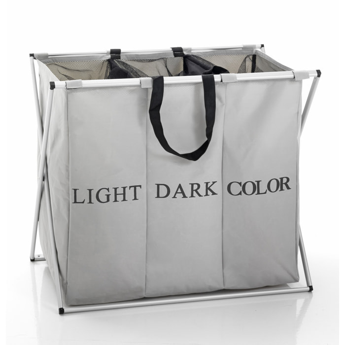 Panier à linge Tomasucci LAUNDRY X-3, en polyester et acier, gris, 65 × 40 × 68 cm