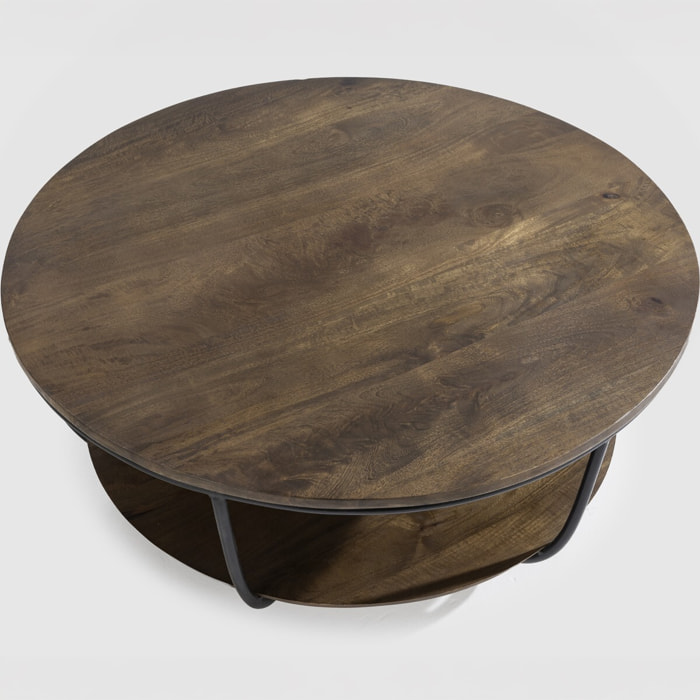 Table basse ronde en bois et métal - PANDORA