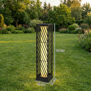 Linterna de Jardín de Ratán, Farola Solar Exterior con Luces LED Encendido y Apagado Automático, Impermeable, IP44, Lámpara de pie para Terraza, Balcón, Patio, 16x16x68 cm, Negro