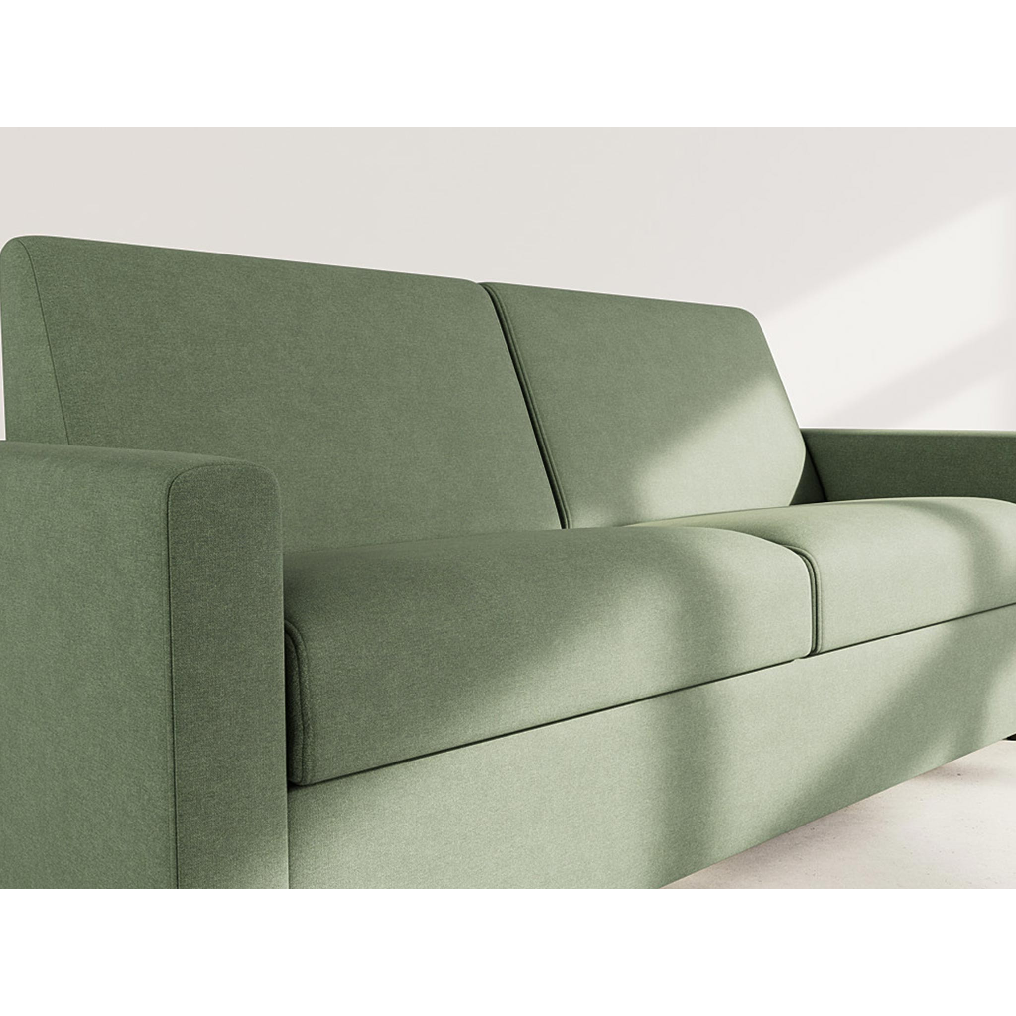 Julia - canapé lit 3 places convertible express couchage quotidien 140 cm matelas 18 cm en tissu - Vert