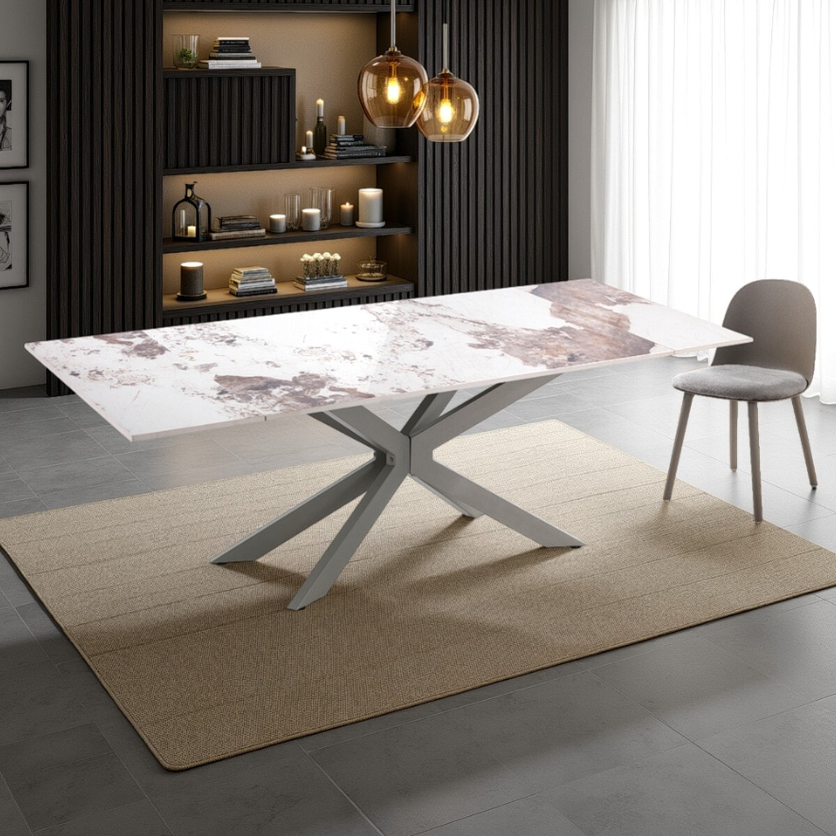 Tomasucci Table extensible MELVIN EVO 160 ONICE MARBLE - PLATINE