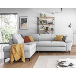 Clever - canapé d'angle gauche - 5 places - convertible avec coffre et têtières - en tissu - Gris clair