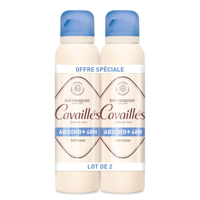 Absorb+ 48h - Déodorant Spray Anti-Traces 2x 150 ml