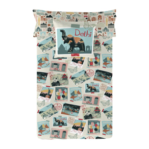 Cool Kids - Juego de Sábanas Estampadas - Infantil - Incluye 1 Funda de Almohada - 100% Algodón - Postales