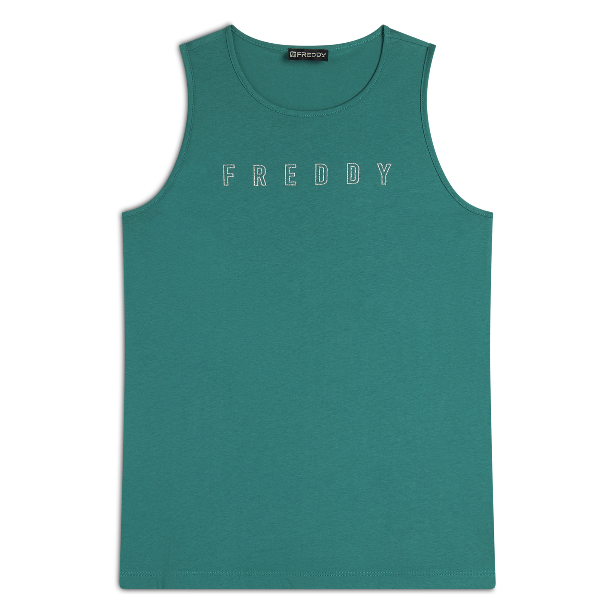 Canotta con scollo tondo e logo glitter