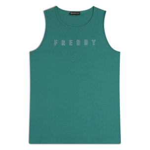 Canotta con scollo tondo e logo glitter