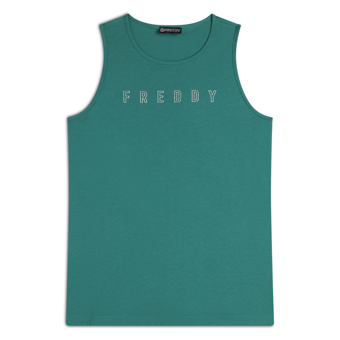 Canotta con scollo tondo e logo glitter