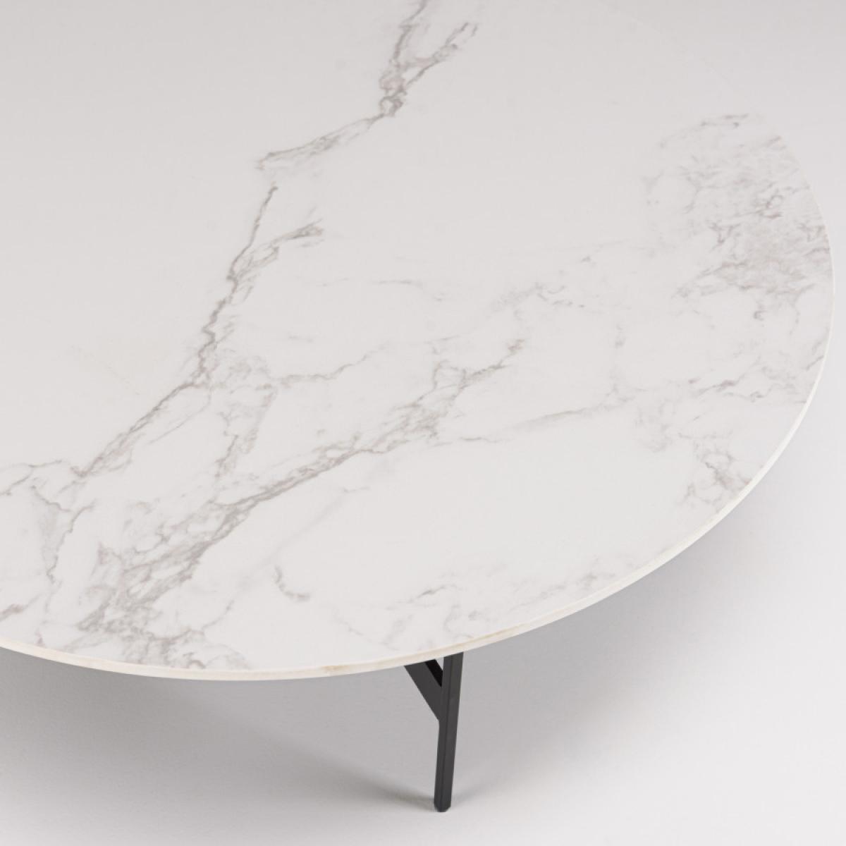 DALY - Table basse ronde 78x78cm plateau effet marbre piètement métal