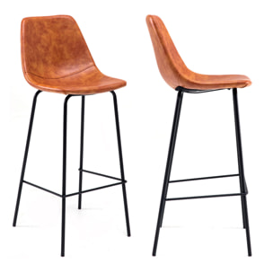 Lot de 2 tabourets de bar vintage LUCIEN cognac - Hauteur d'assise 75cm