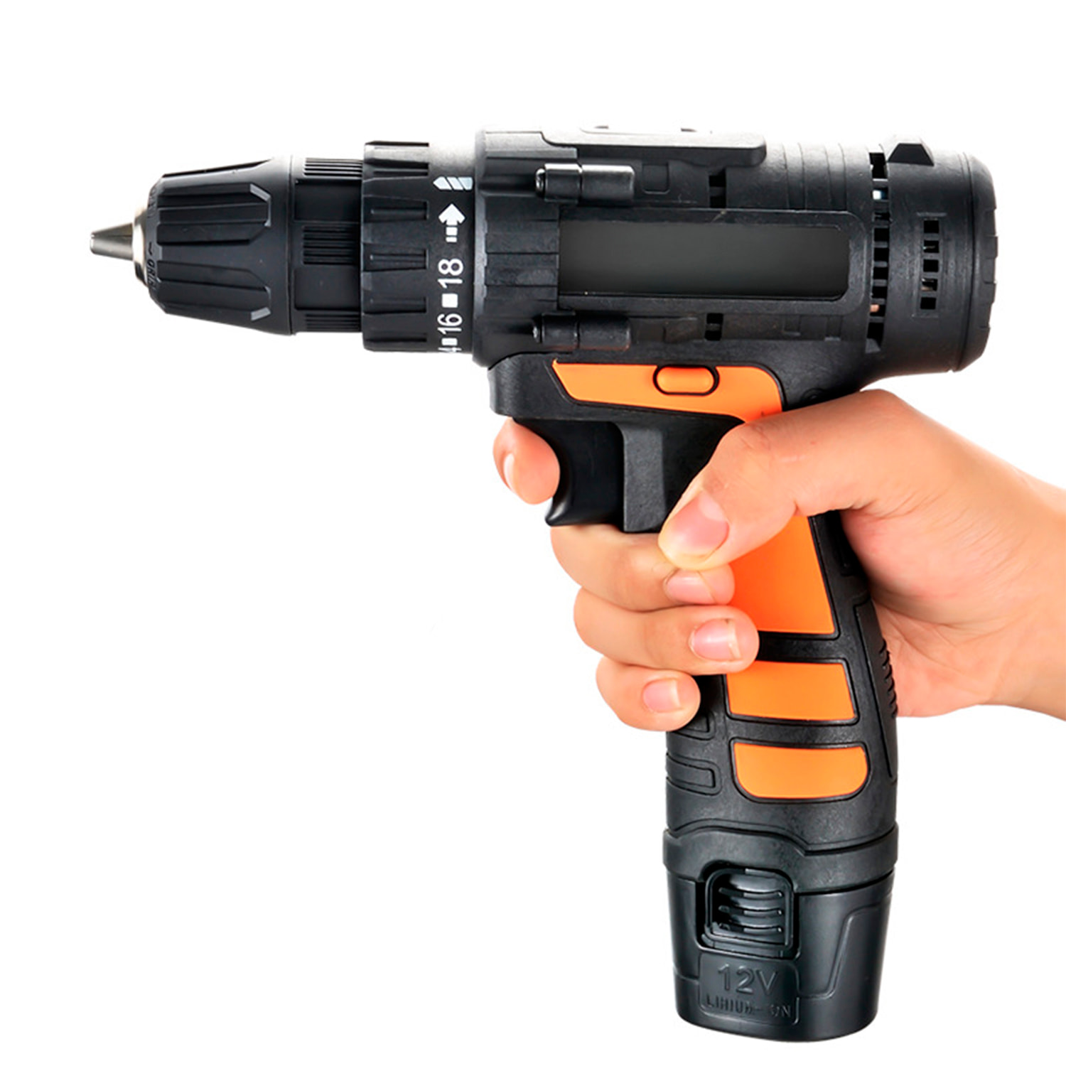 Trapano elettrico a batteria a doppia velocità con 15 NM e due batterie da 12 V 1300 mAh.