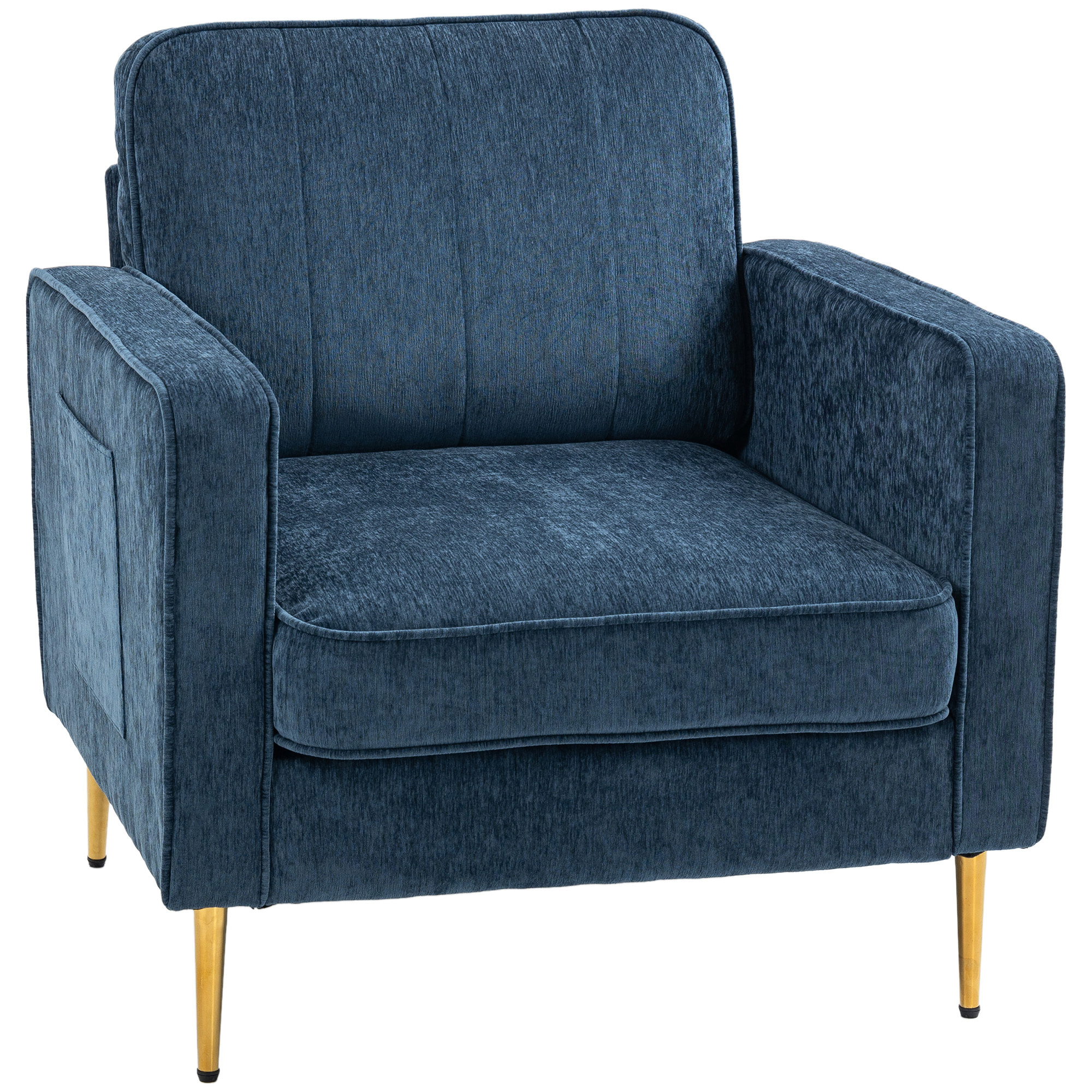 Fauteuil style art déco piètement métal doré tissu bleu