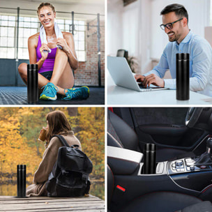Thermo sportivo da 500ml con indicatore di temperatura intelligente. Bottiglia d'acqua isolata sottovuoto, fino a 12 ore di mantenimento del calore.