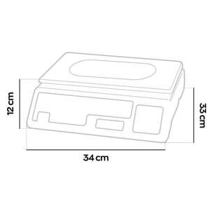 Adalat 88 - Bilancia Elettronica Commerciale a Batteria Ricaricabile da Banco 40Kg Piatto in Acciaio 33x24 cm e Schermo LCD