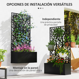 Jardinera Exterior Grande de Metal Jardinera con Pantalla de Privacidad de Hojas Decorativas Jardinera de Pared o Independiente para Patio Terraza 61x23x113 cm Negro