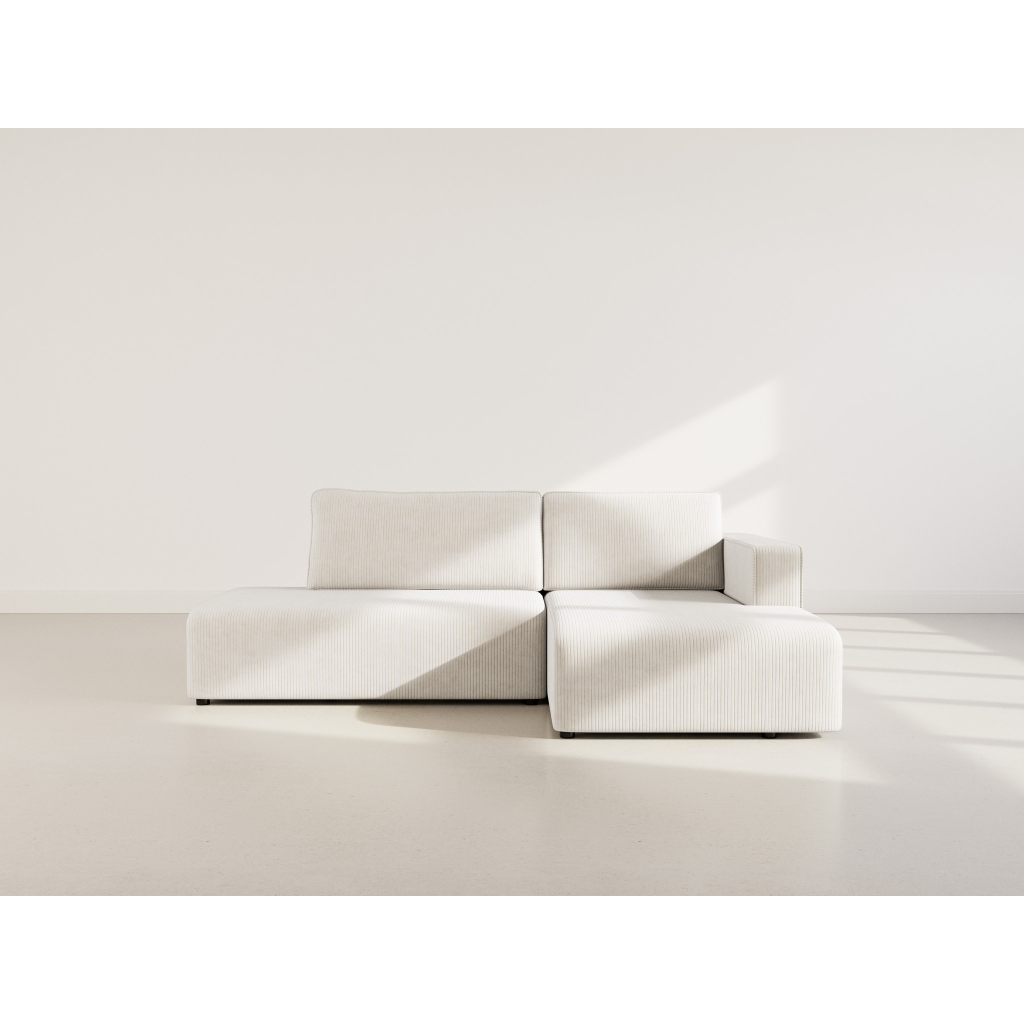 Topaze - canapé d'angle droit 4 places convertible avec coffre en velours côtelé - Beige