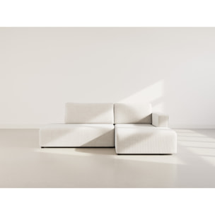 Topaze - canapé d'angle droit 4 places convertible avec coffre en velours côtelé - Beige