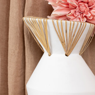 Vase en béton et rotin blanc h37cm AYA