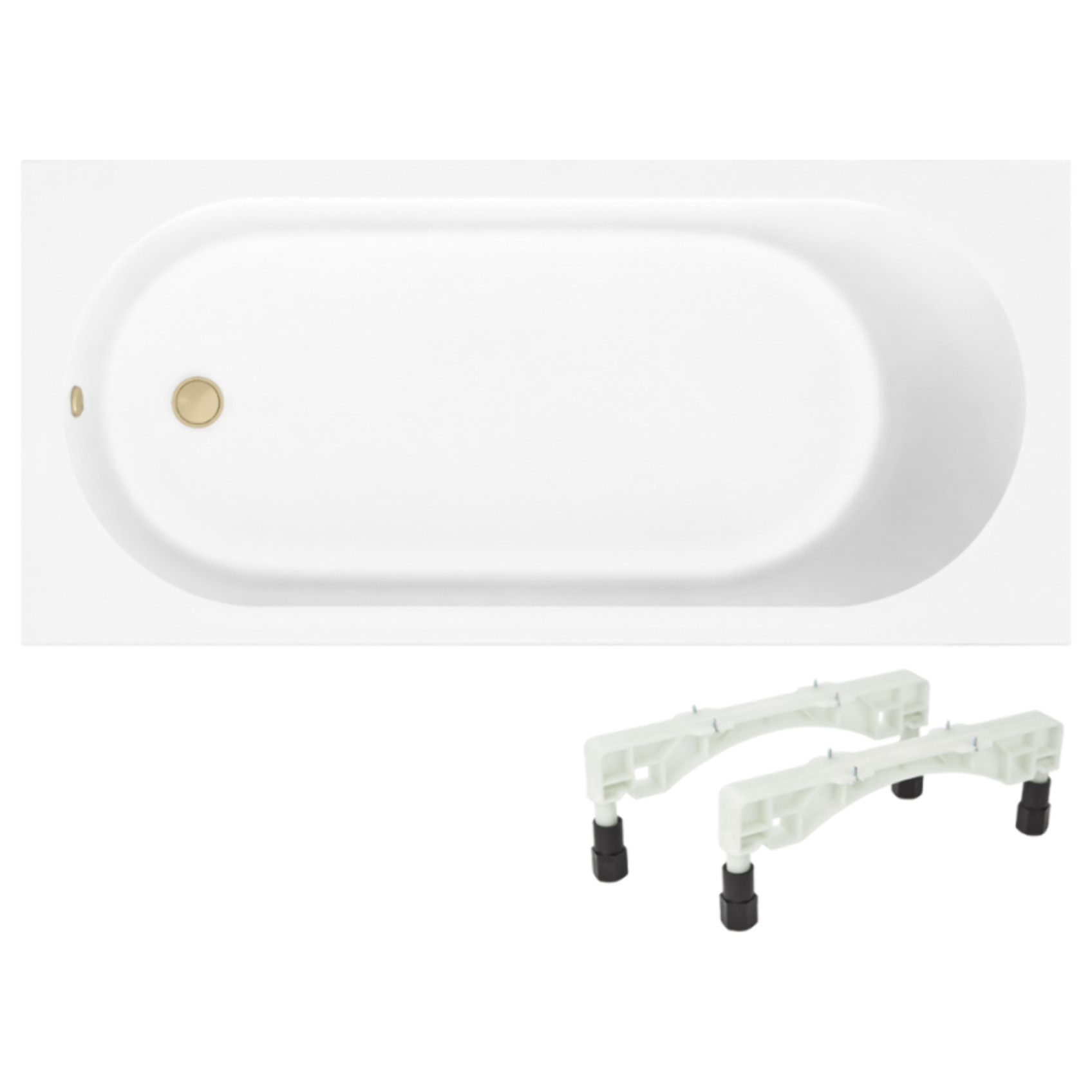Baignoire droite 170 x 70 VILLEROY & BOCH O.Novo + Pieds + Vidage WIRQUIN doré
