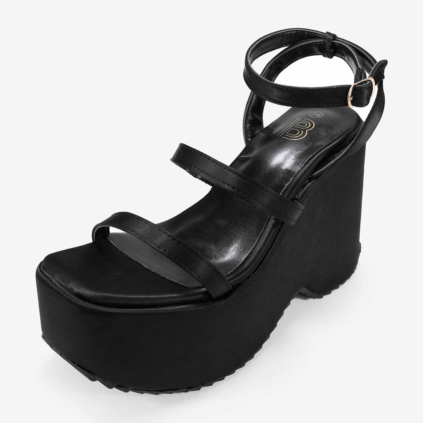 Sandalias de cuña y plataforma negras en satén