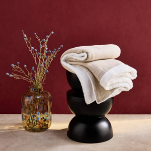 Plaid sherpa et gaze de coton 130 x 170 cm galet. ALIX. bi-matière