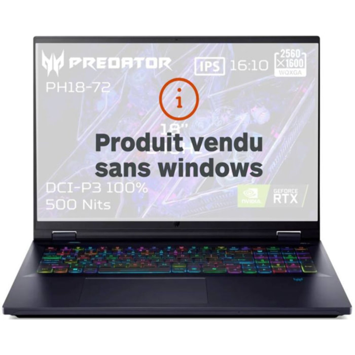 PC Gamer ACER Predator Helios 18 PH18-72-96SE Sans OS