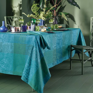 Set pur coton motif jacquard vert Mille rameaux emeraude