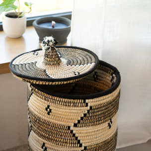 Panier à linge motifs ethniques en fibres naturelles - Noir