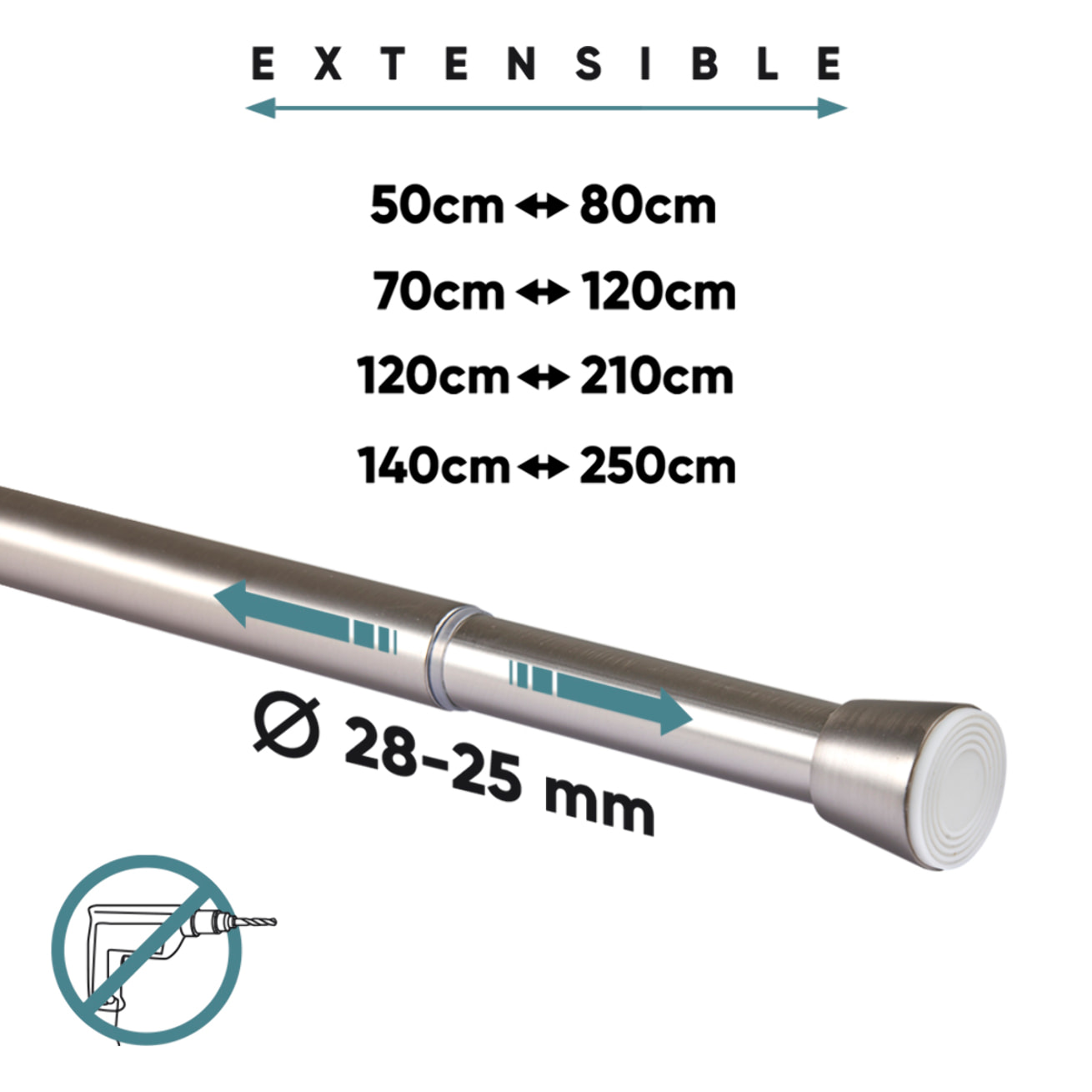 Barra presión extensible sin taladrar Plata