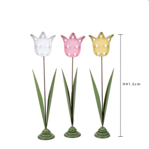 Tulipano metallo - Pezzi 3 - 9,5xH41,5x7cm - Colore: Giallo/Rosa/Bianco - Bianchi Dino -