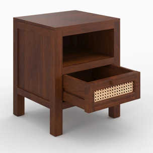 Table de chevet en bois de manguier et cannage - Tiki