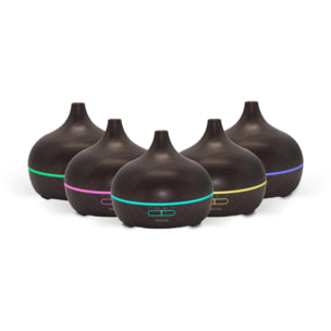 Humidificador y Difusor de Aromas esenciales HIDRA - 300 ml - Temporizador - 7 Colores LED - Ultrasilencioso - Madera oscura