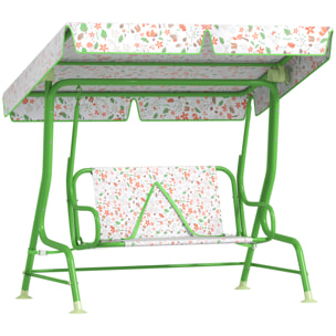 Columpio de Jardín Exterior para Niños de +3 Años Balancín de Jardín Exterior de 2 Plazas con Toldo Ajustable Arnés de Seguridad y Estampados Bonitos 112x75x120 cm Verde
