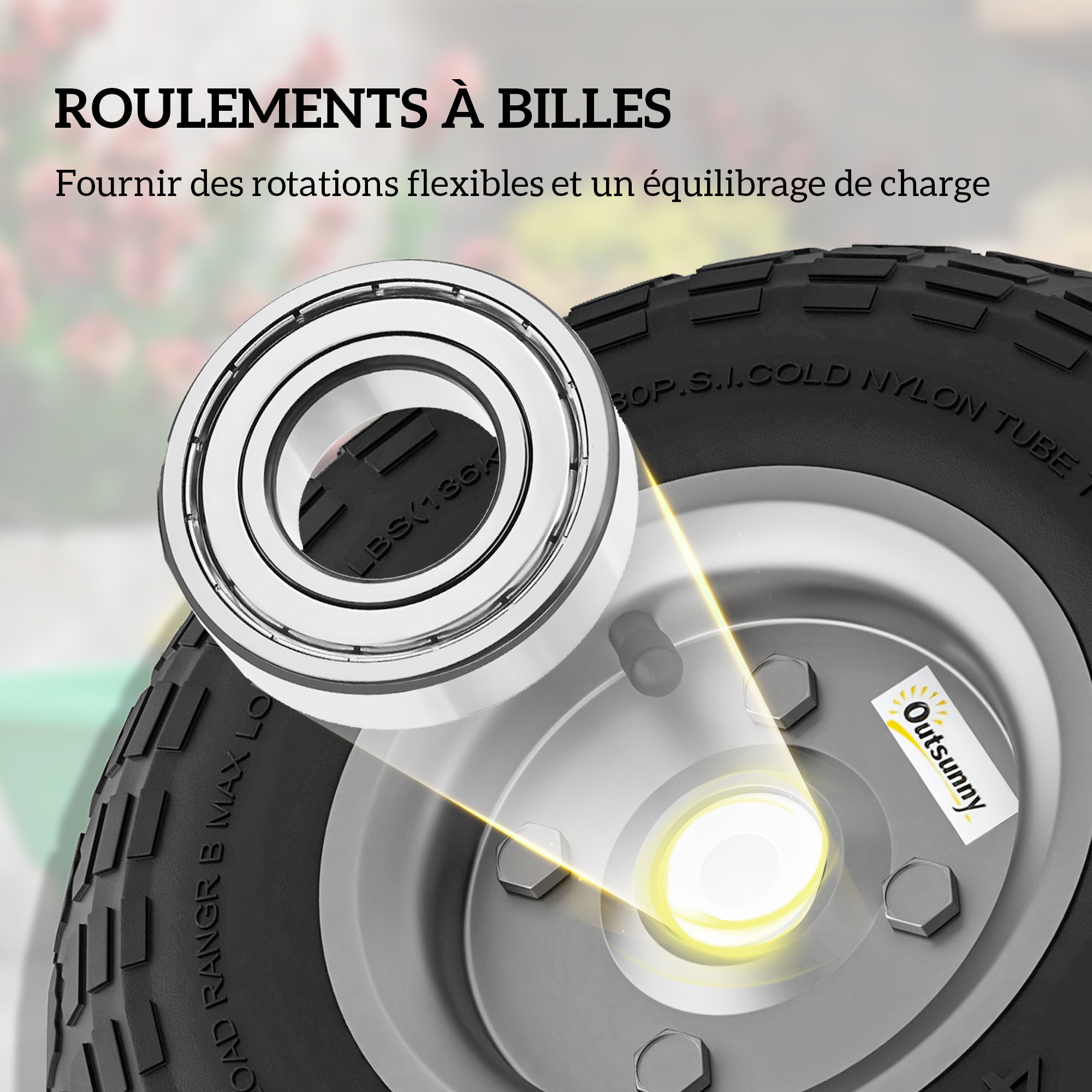 Lot de 2 roues pneus de remplacement dia. 255 mm alésage 16 mm moyeu métal caoutchouc