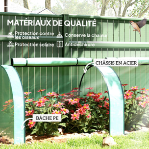 Serre tunnel 3 fenêtres enroulables acier PE vert