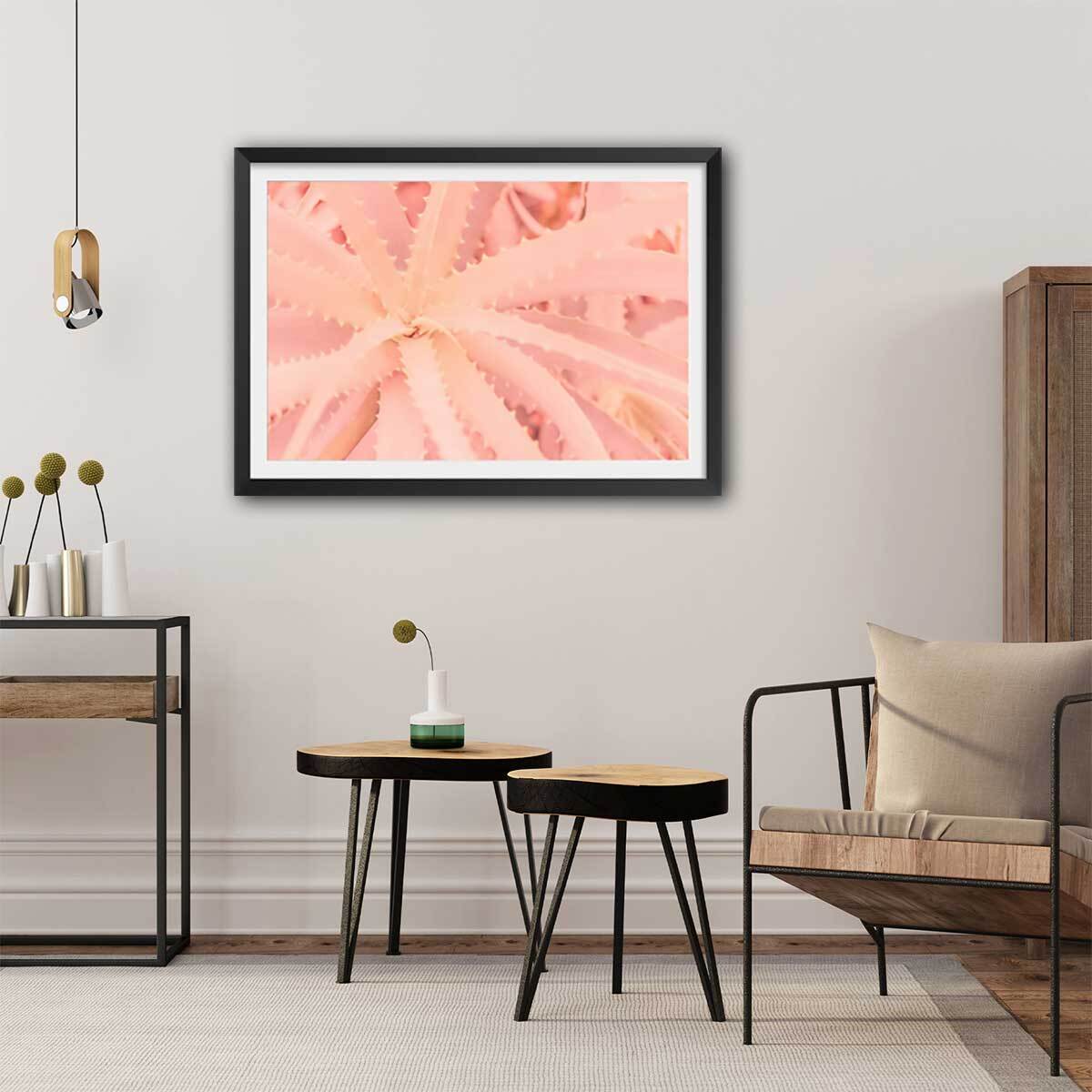 Affiche cactus rose art Affiche + cadre en bois - Noir