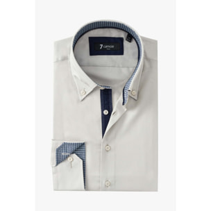 Camicia Uomo 2 Bottoni Button Down Slim Satin Unito Grigio