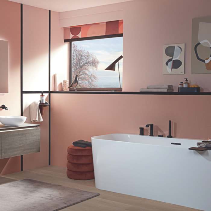 Baignoire semi-îlot d'angle VILLEROY & BOCH Loop & Friends version droite avec bonde et trop-plein blanc