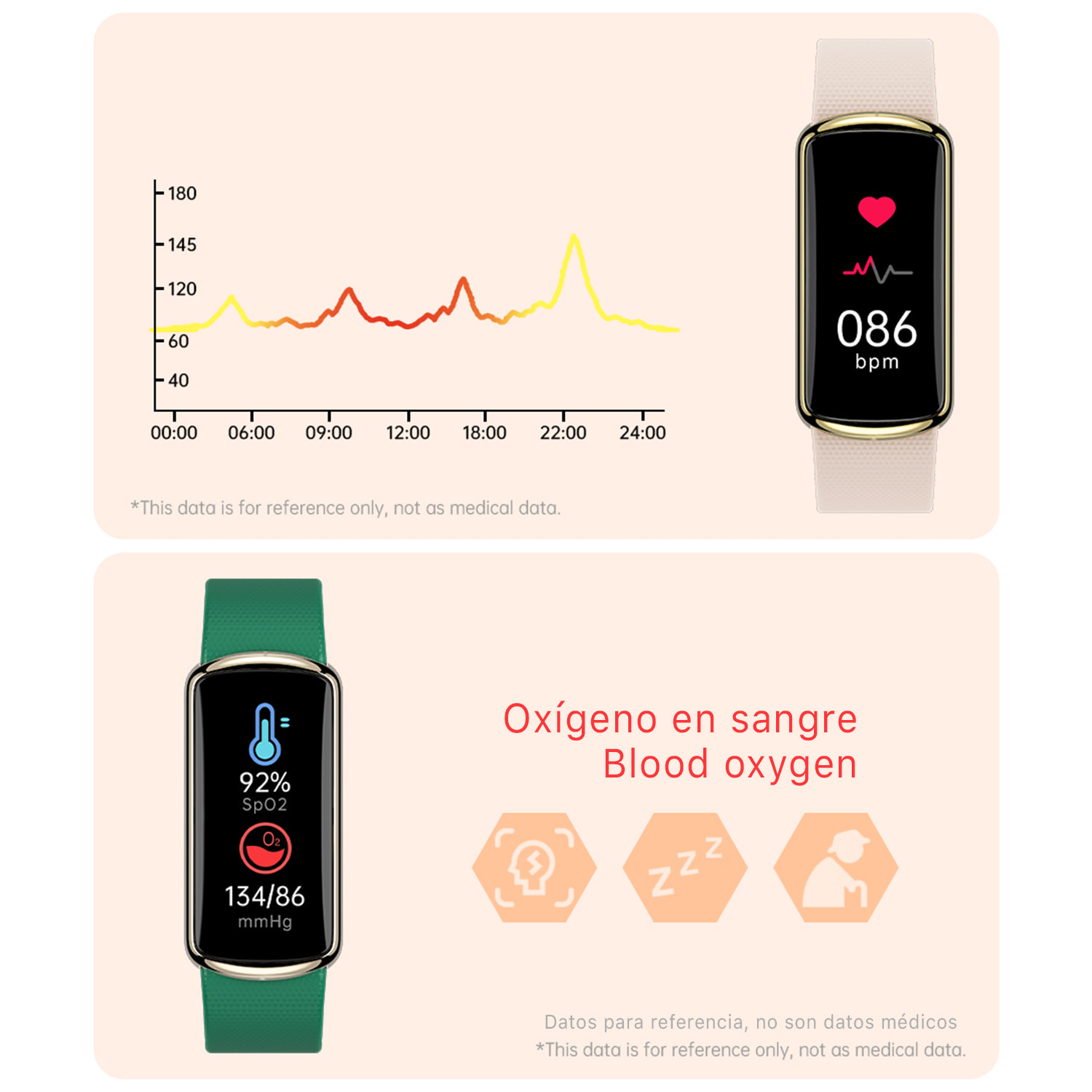 Brazalete inteligente D4 con monitor de tensión y O2. Varios modos deportivos, notificaciones de apps.