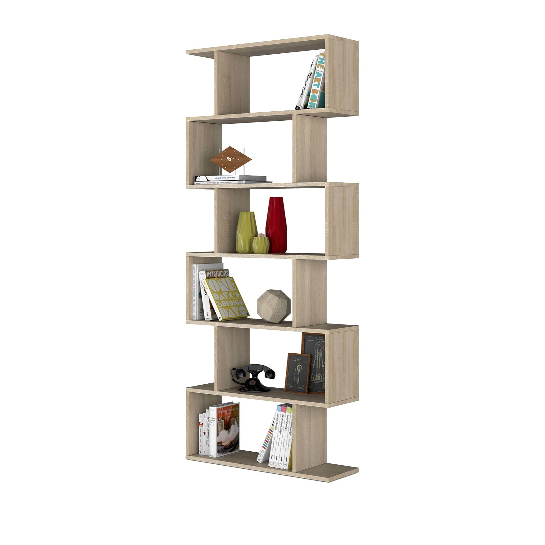 Libreria Joliet, Mobile portalibri alta bifacciale, Scaffale divisorio con 5 ripiani, Scaffale da ufficio moderno, cm 80x24h192, Rovere