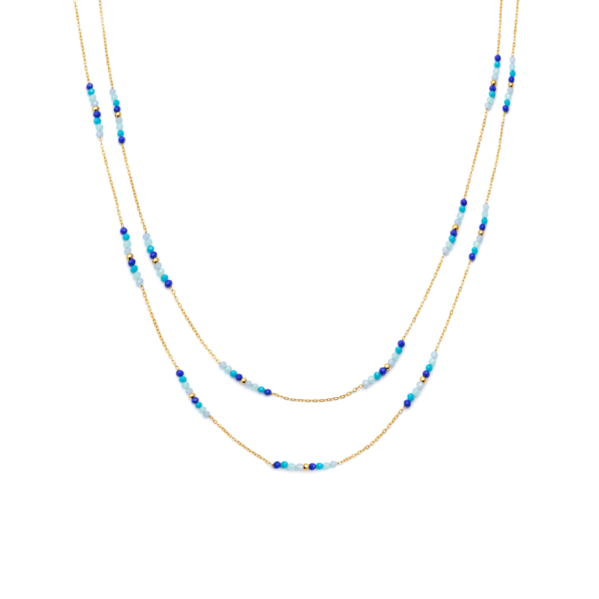 Collar Long Crystal Sea Acero Baño Oro