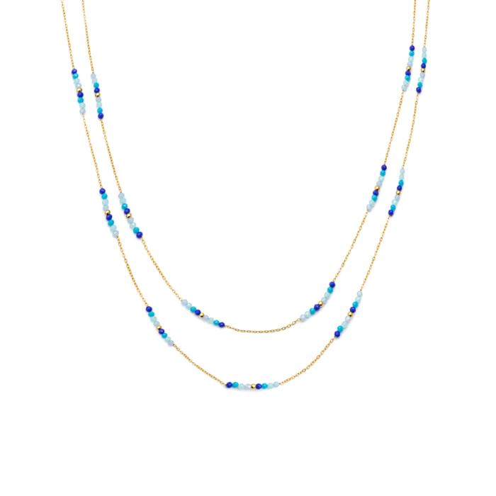 Collar Long Crystal Sea Acero Baño Oro