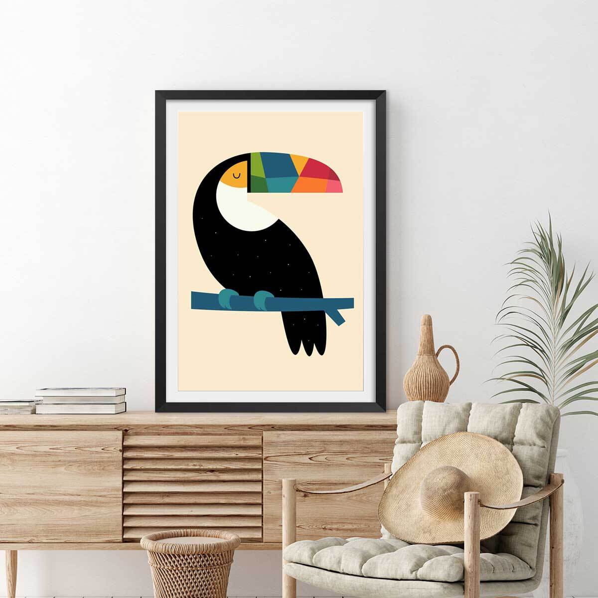 Affiche  toucan Affiche + cadre en bois - Noir