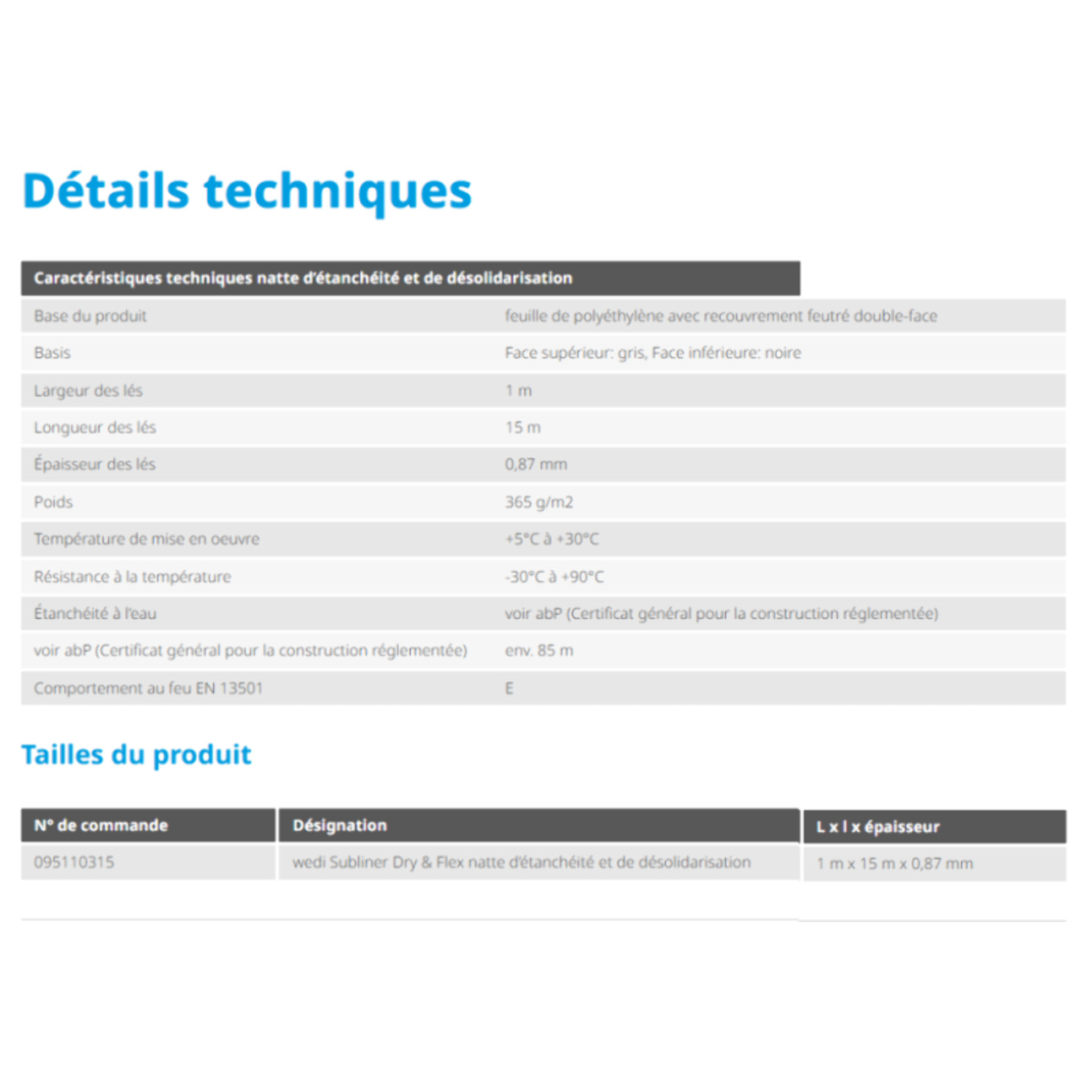 Natte d'étanchéité et désolidarisation wedi Subliner Dry & Flex rouleau 1 m × 15 m