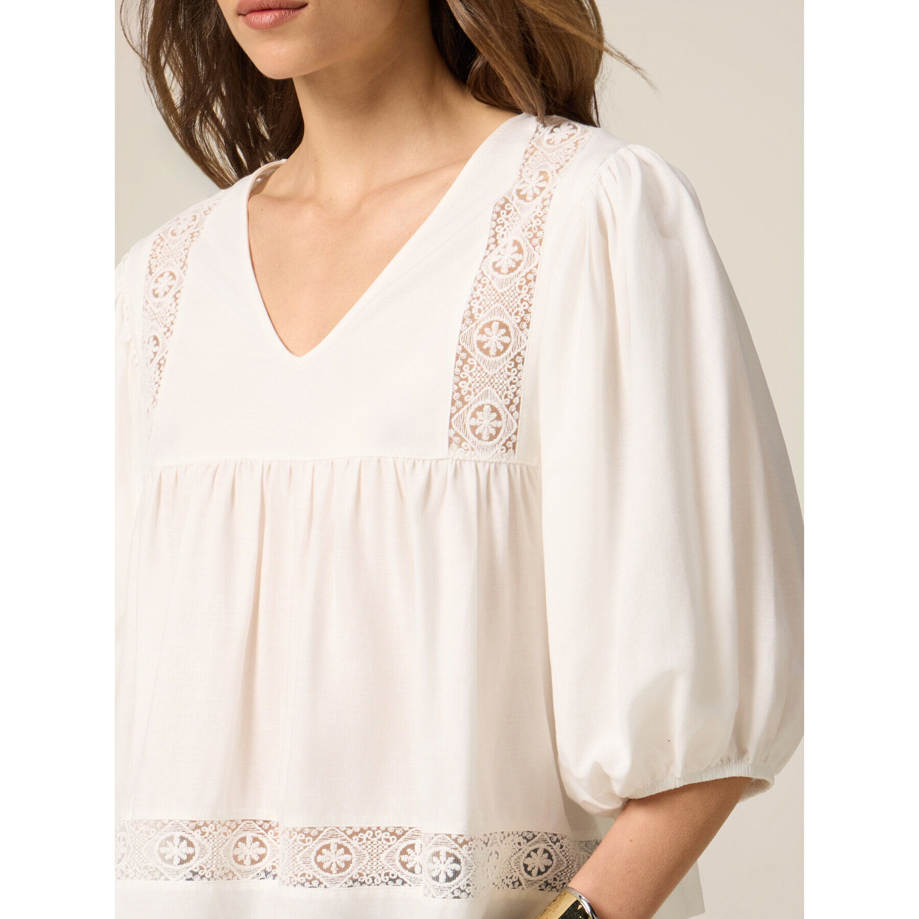 Oltre - T-shirt boxy con ajour - Bianco