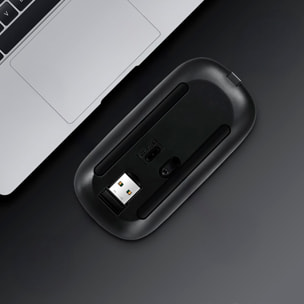Ratón inalámbrico recargable con conexión Bluetooth y 2.4G, diseño delgado y cómodo con DPI ajustable.
